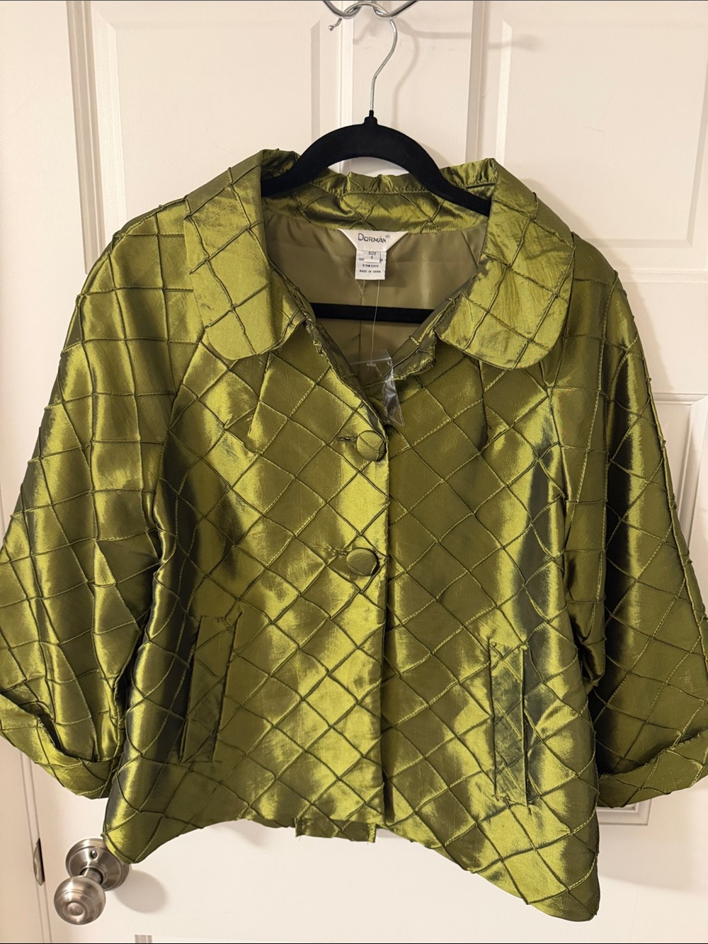 VTG Dorman Metallic Olive Green Diamond
Lattice Stitched Swing Jacket Artsy S